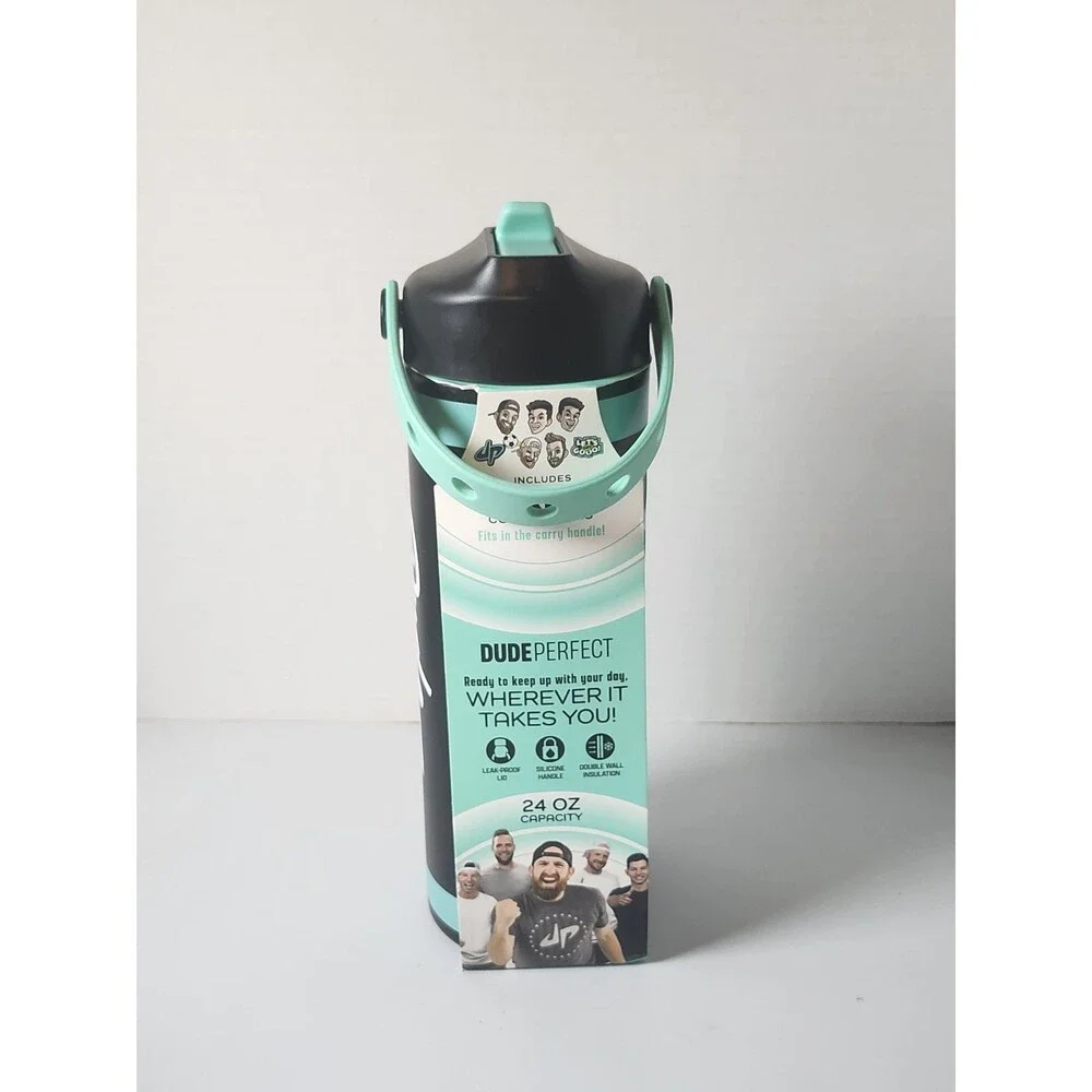 Dude Perfect 24oz Water Bottle Teal w/ Handle & Leakproof Lid NEW Tags
